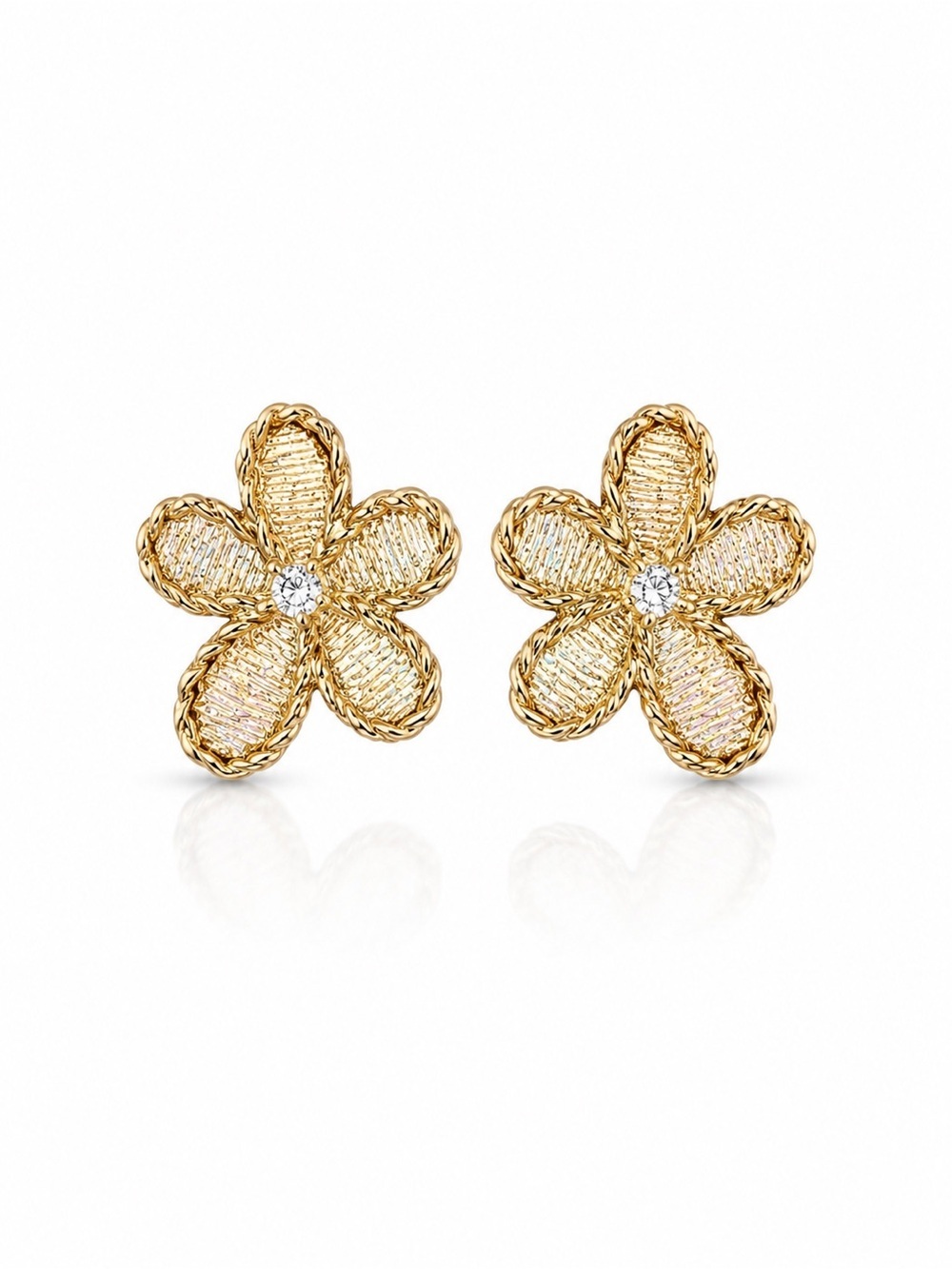 Italian Luxury Design 18K Gold Plated Flower Statement Earrings With CZ